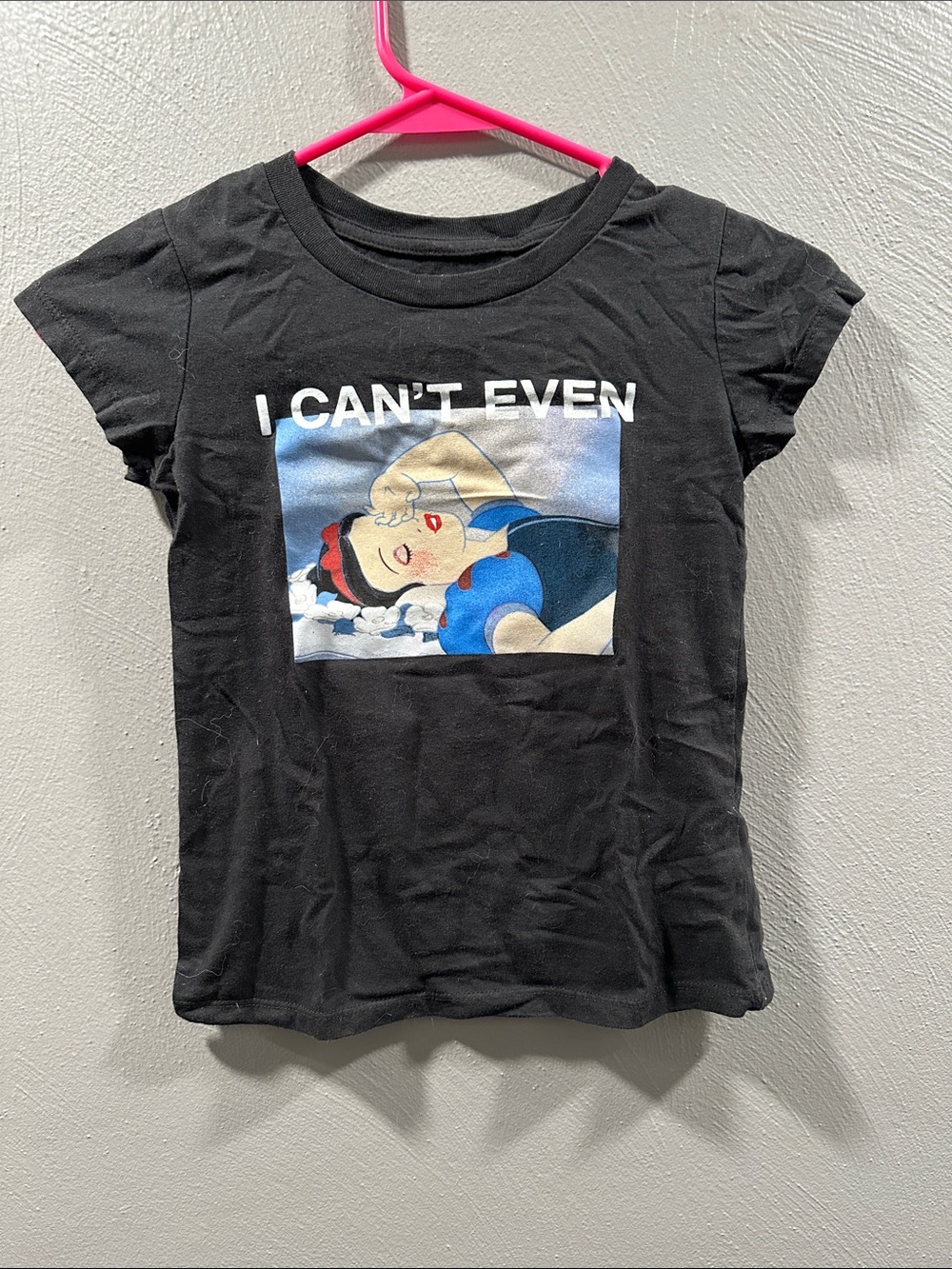 Disney Black Tee with Snow White Graphic and "I CAN'T EVEN"